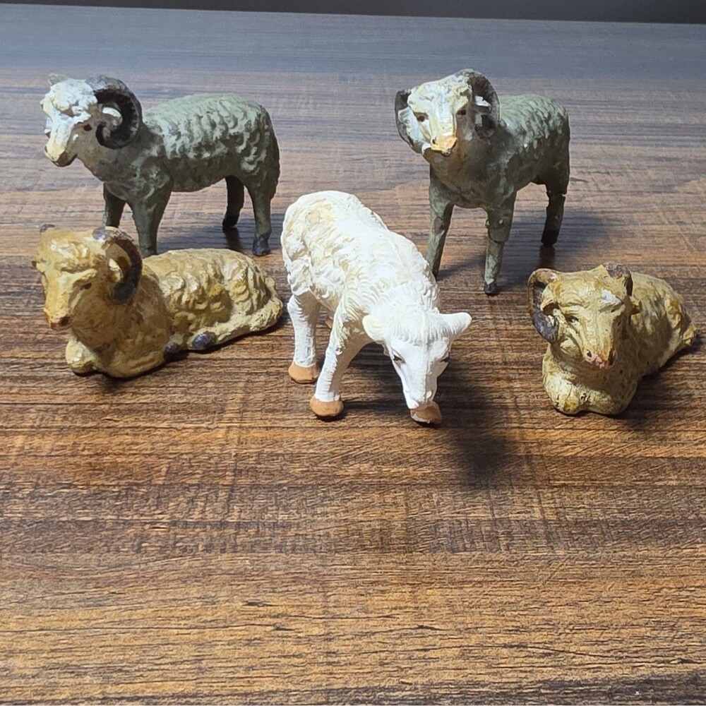Vintage Set Of 5 Fontanini Italy Sheep Figures Christmas Nativity Display